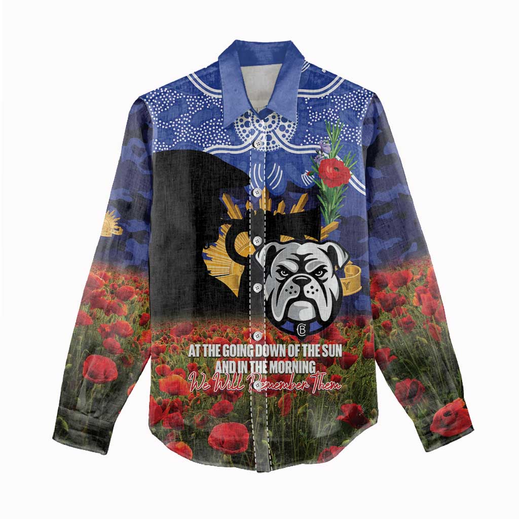 Personalised Bulldogs Rugby ANZAC Day Women Casual Shirt Last Post Poppy We Will Remember Them