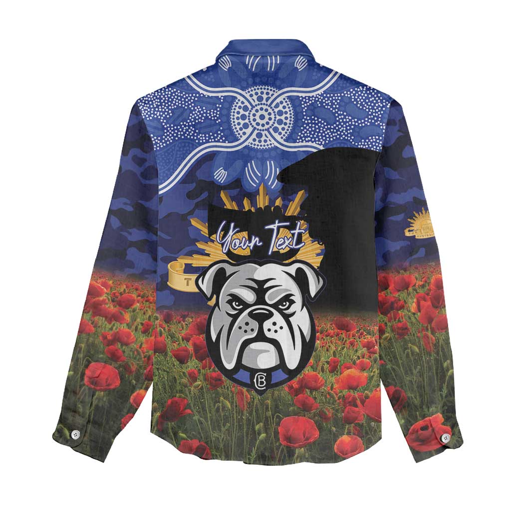 Personalised Bulldogs Rugby ANZAC Day Women Casual Shirt Last Post Poppy We Will Remember Them