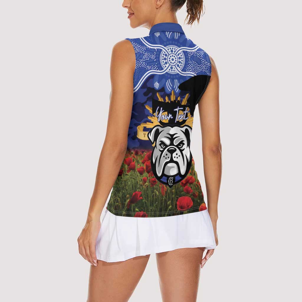Personalised Bulldogs Rugby ANZAC Day Women Sleeveless Polo Shirt Last Post Poppy We Will Remember Them