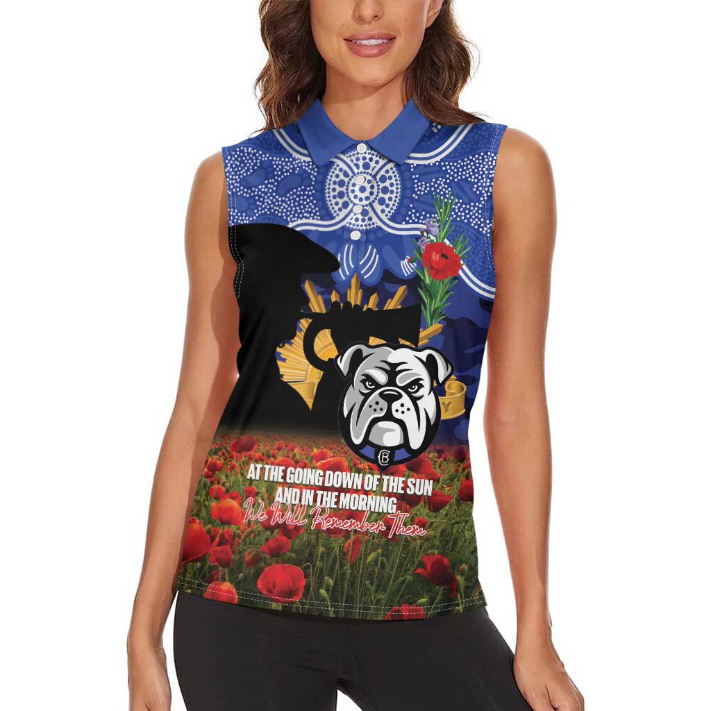 Personalised Bulldogs Rugby ANZAC Day Women Sleeveless Polo Shirt Last Post Poppy We Will Remember Them