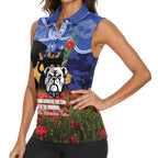 Personalised Bulldogs Rugby ANZAC Day Women Sleeveless Polo Shirt Last Post Poppy We Will Remember Them