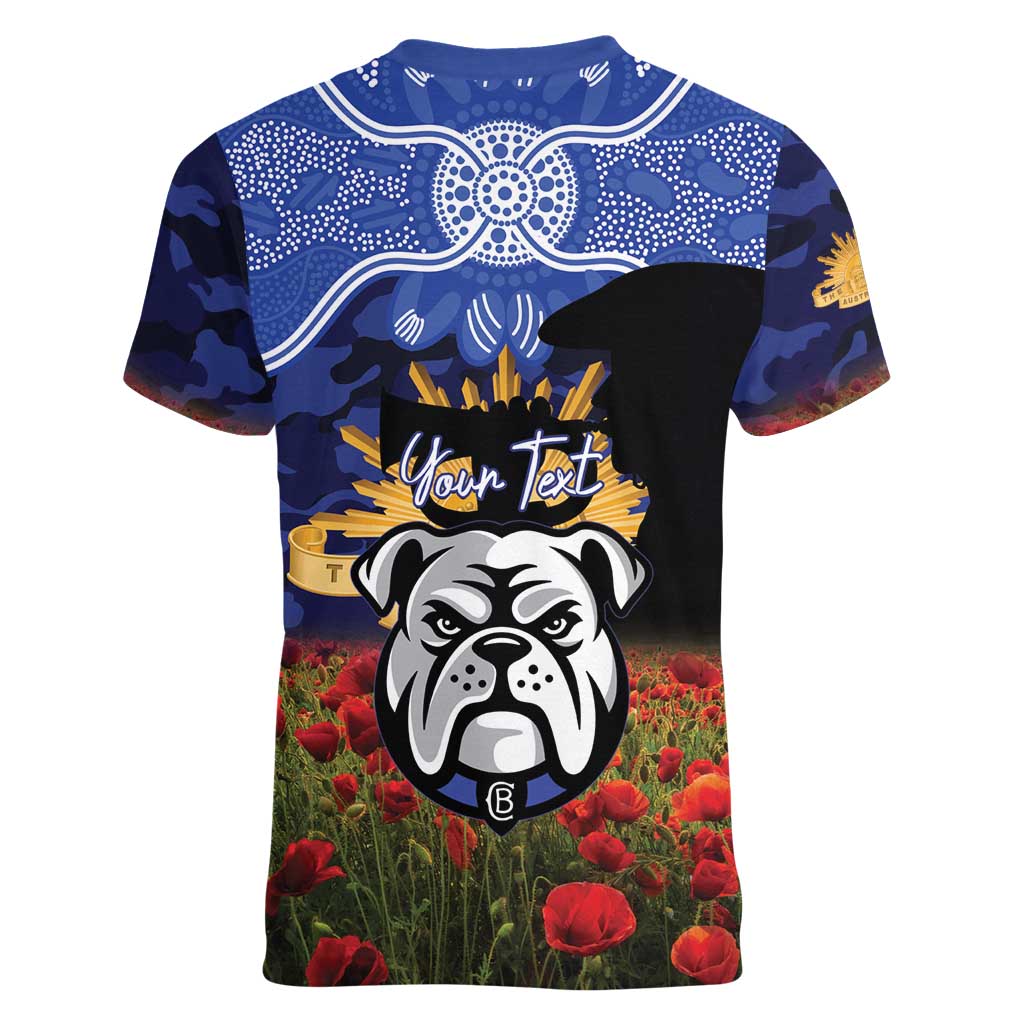 Personalised Bulldogs Rugby ANZAC Day Women V-Neck T-Shirt Last Post Poppy We Will Remember Them