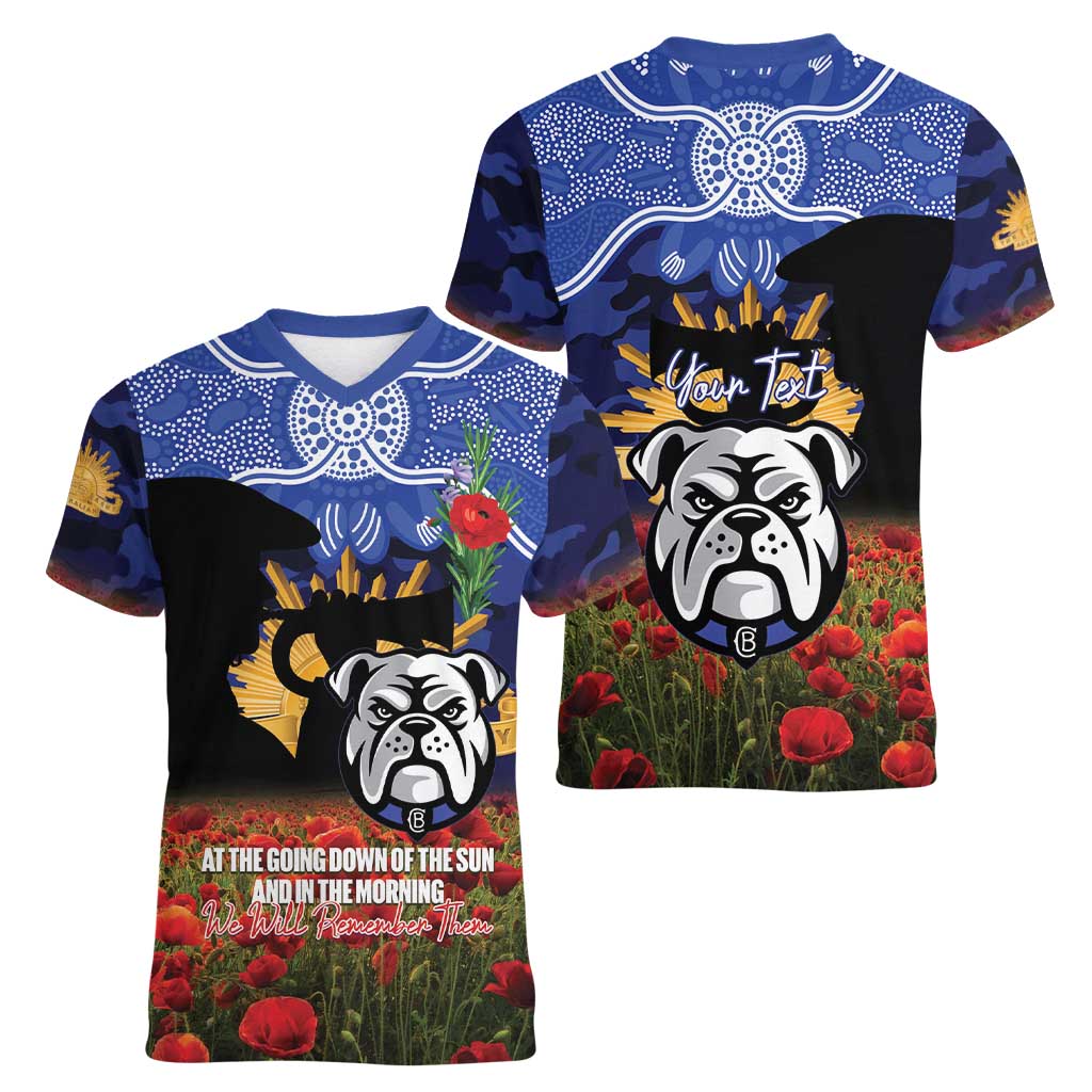 Personalised Bulldogs Rugby ANZAC Day Women V-Neck T-Shirt Last Post Poppy We Will Remember Them