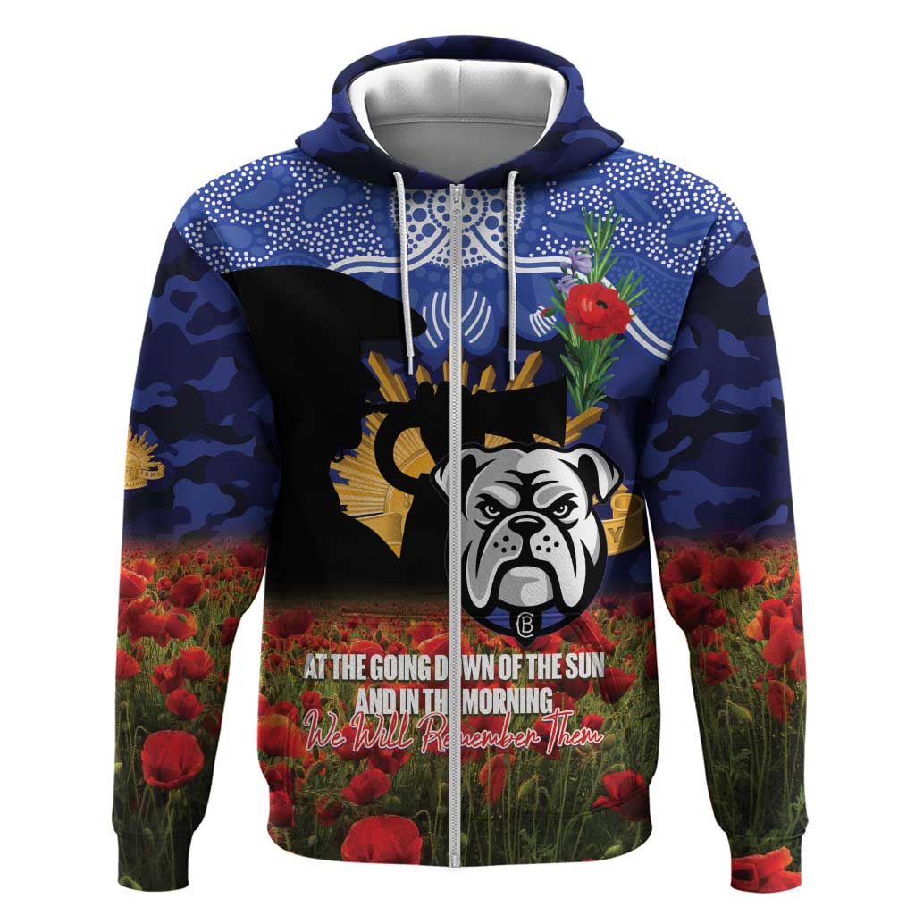 Personalised Bulldogs Rugby ANZAC Day Zip Hoodie Last Post Poppy We Will Remember Them