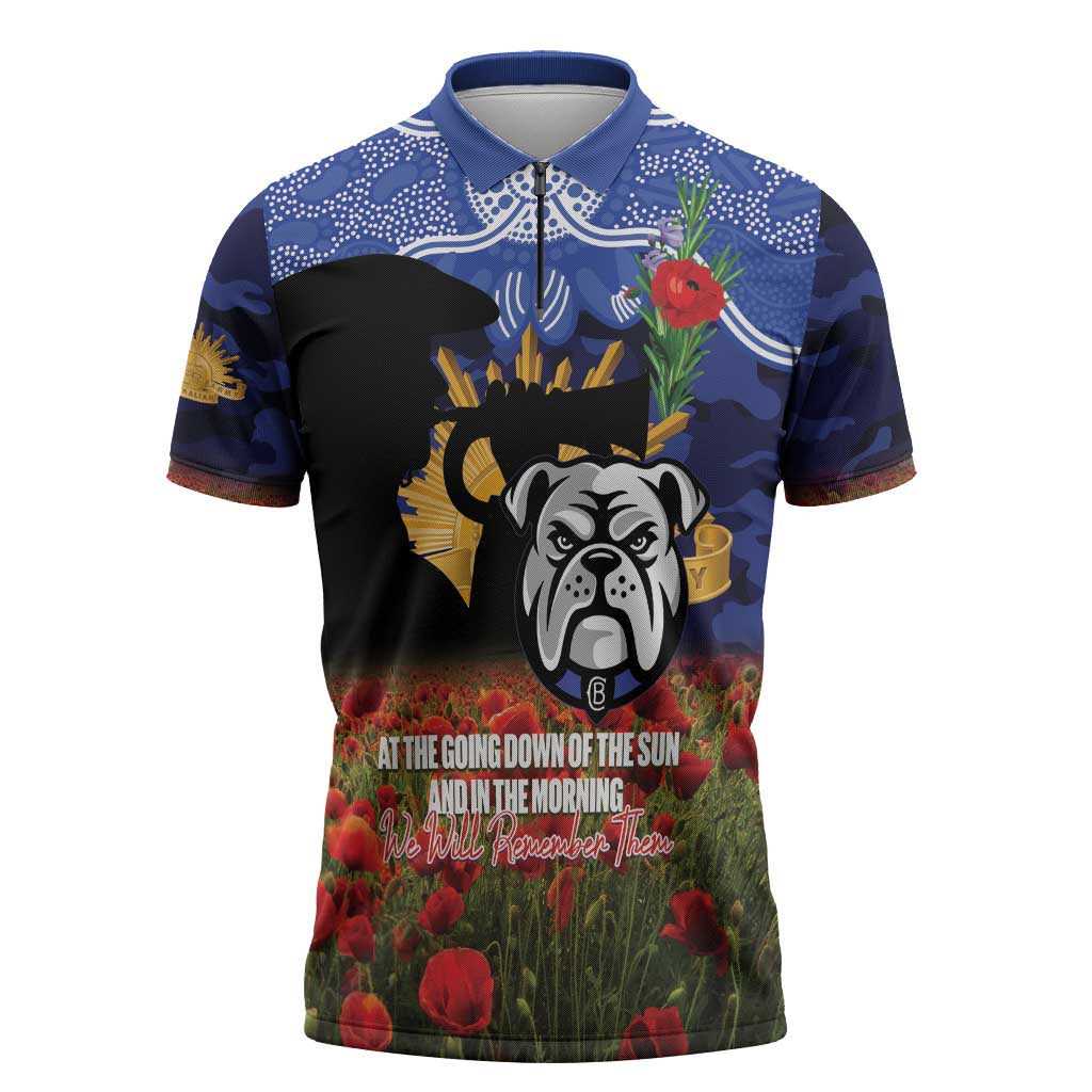 Personalised Bulldogs Rugby ANZAC Day Zipper Polo Shirt Last Post Poppy We Will Remember Them