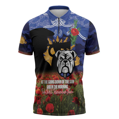 Personalised Bulldogs Rugby ANZAC Day Zipper Polo Shirt Last Post Poppy We Will Remember Them