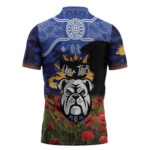 Personalised Bulldogs Rugby ANZAC Day Zipper Polo Shirt Last Post Poppy We Will Remember Them