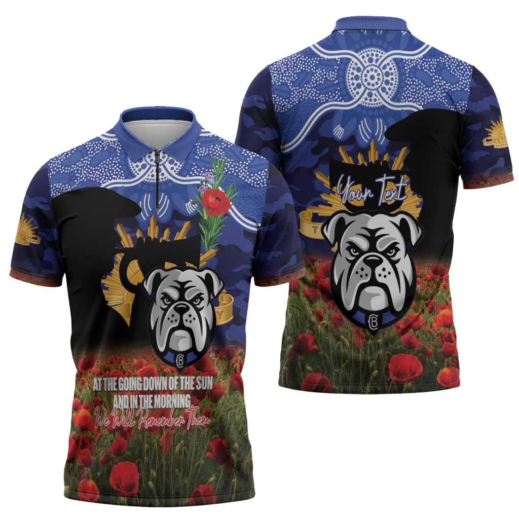 Personalised Bulldogs Rugby ANZAC Day Zipper Polo Shirt Last Post Poppy We Will Remember Them
