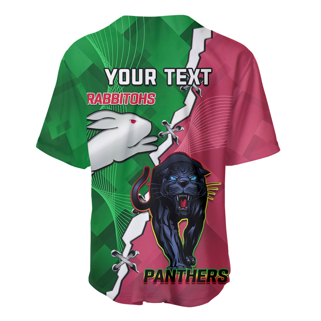 Personalised Panthers And Rabbitohs Rugby Baseball Jersey 2024 Souths The Riff Together