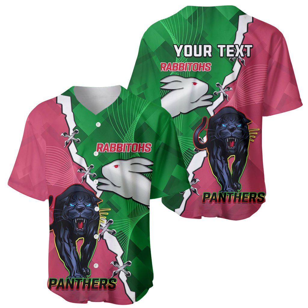 Personalised Panthers And Rabbitohs Rugby Baseball Jersey 2024 Souths The Riff Together
