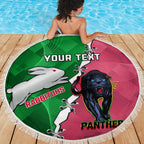 Personalised Panthers And Rabbitohs Rugby Beach Blanket 2024 Souths The Riff Together