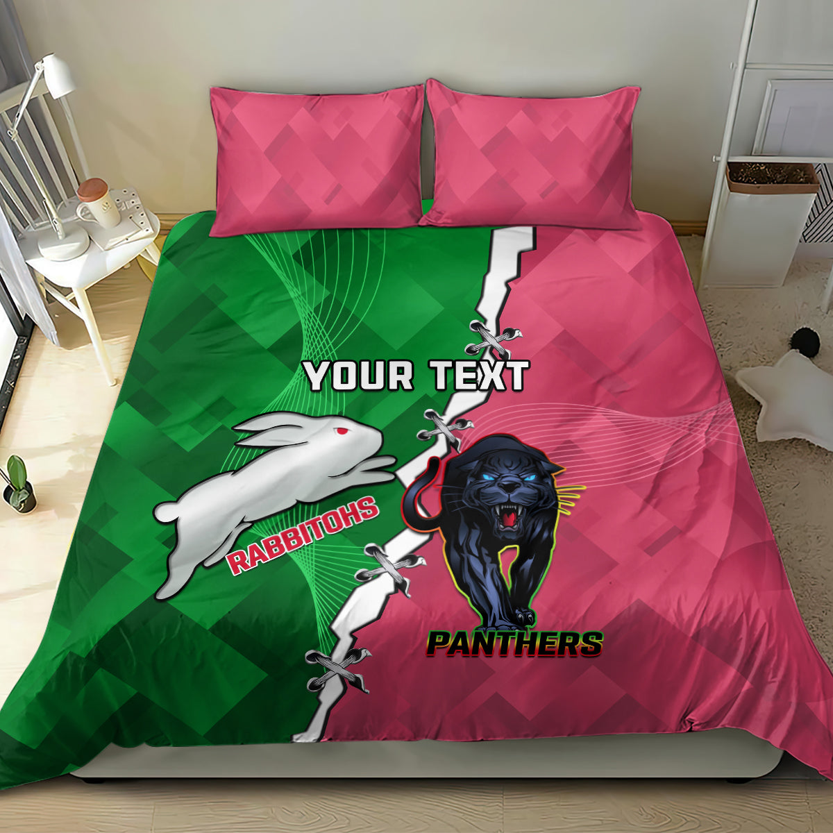 Personalised Panthers And Rabbitohs Rugby Bedding Set 2024 Souths The Riff Together