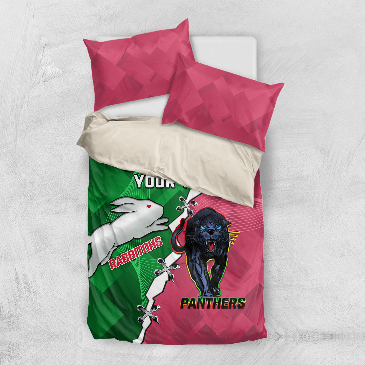 Personalised Panthers And Rabbitohs Rugby Bedding Set 2024 Souths The Riff Together