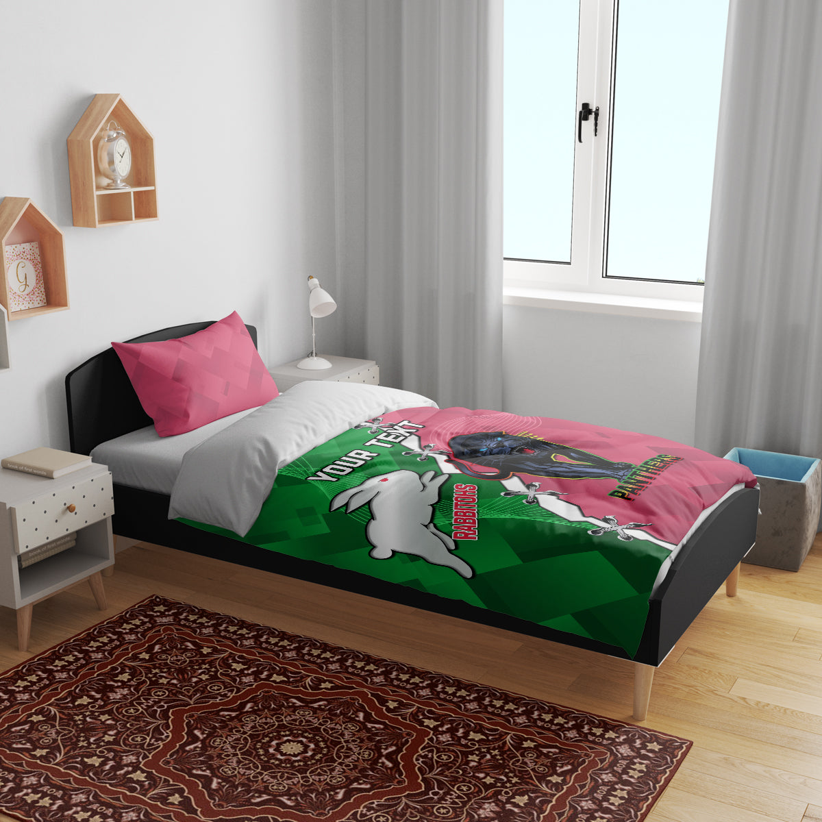 Personalised Panthers And Rabbitohs Rugby Bedding Set 2024 Souths The Riff Together