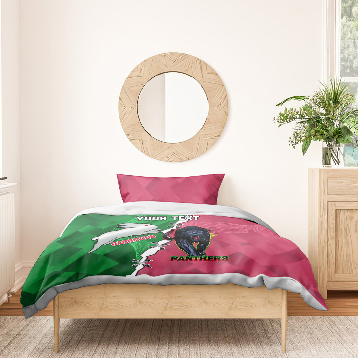 Personalised Panthers And Rabbitohs Rugby Bedding Set 2024 Souths The Riff Together