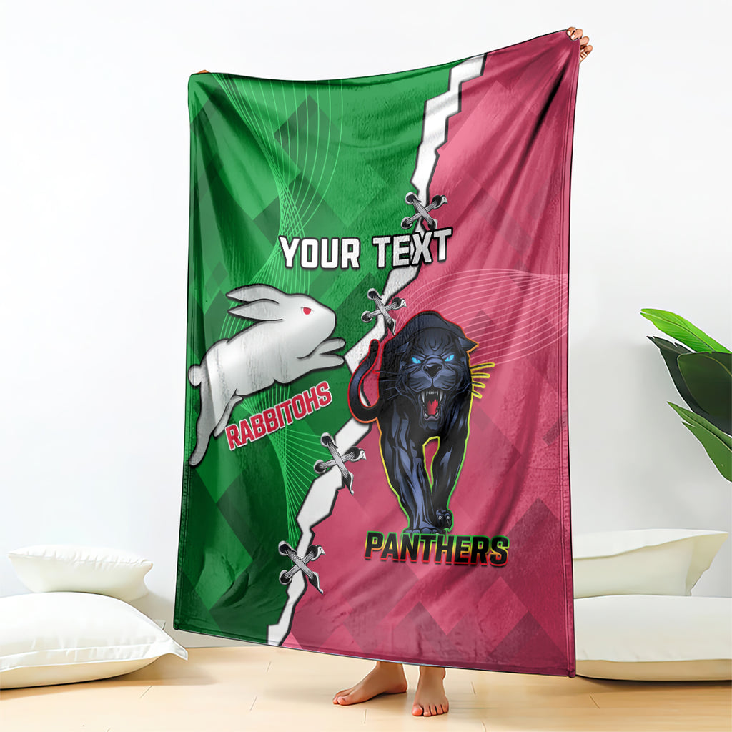 Personalised Panthers And Rabbitohs Rugby Blanket 2024 Souths The Riff Together