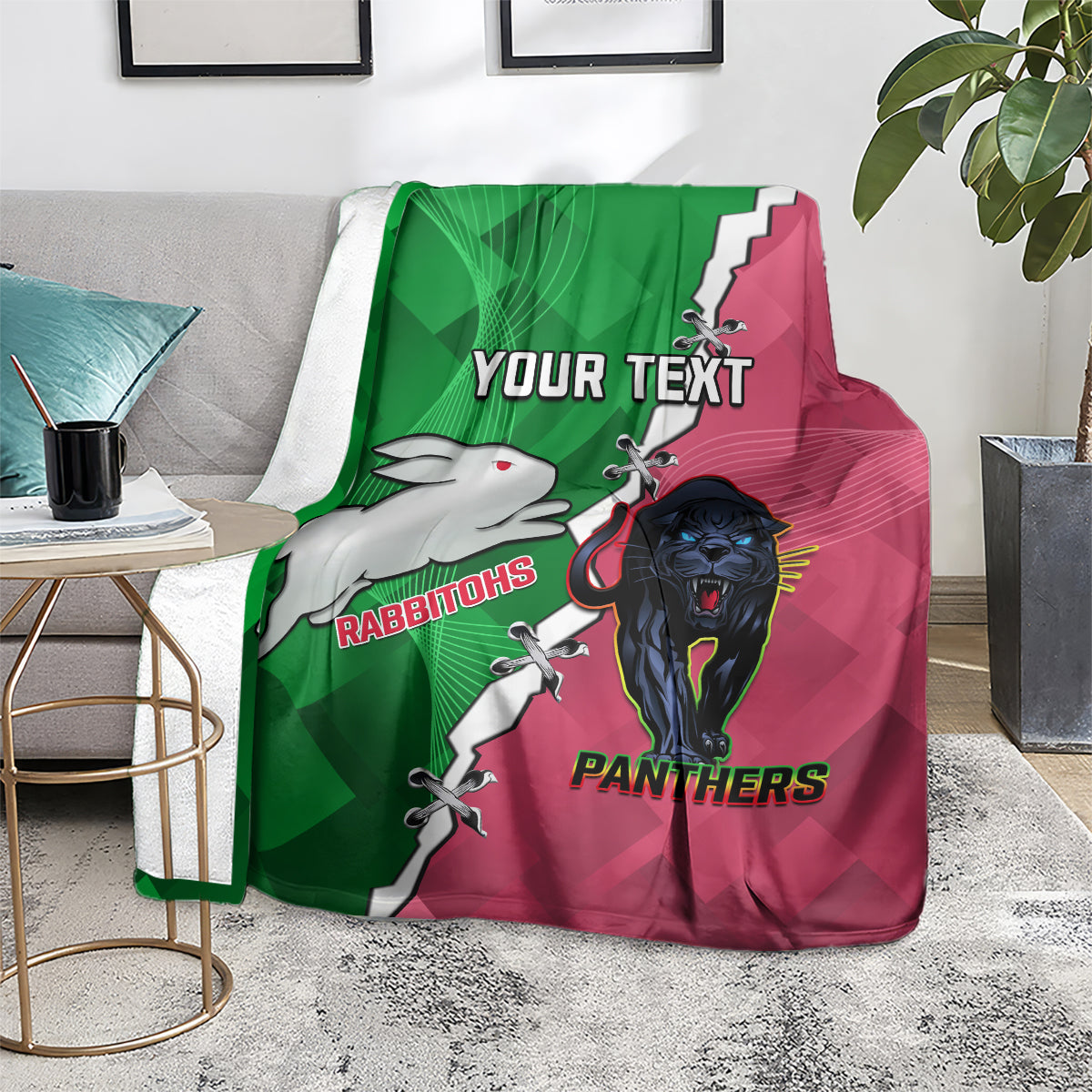 Personalised Panthers And Rabbitohs Rugby Blanket 2024 Souths The Riff Together