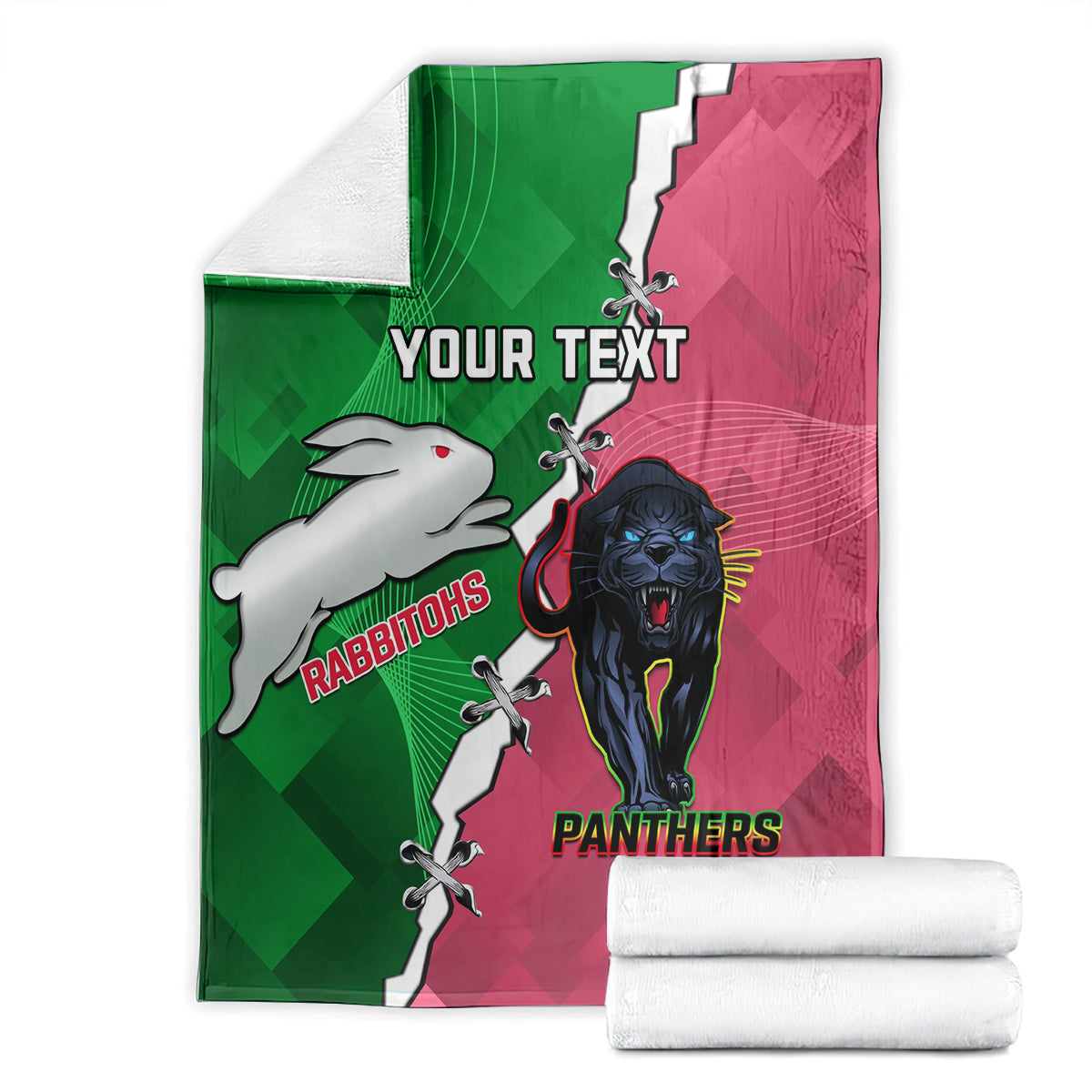 Personalised Panthers And Rabbitohs Rugby Blanket 2024 Souths The Riff Together