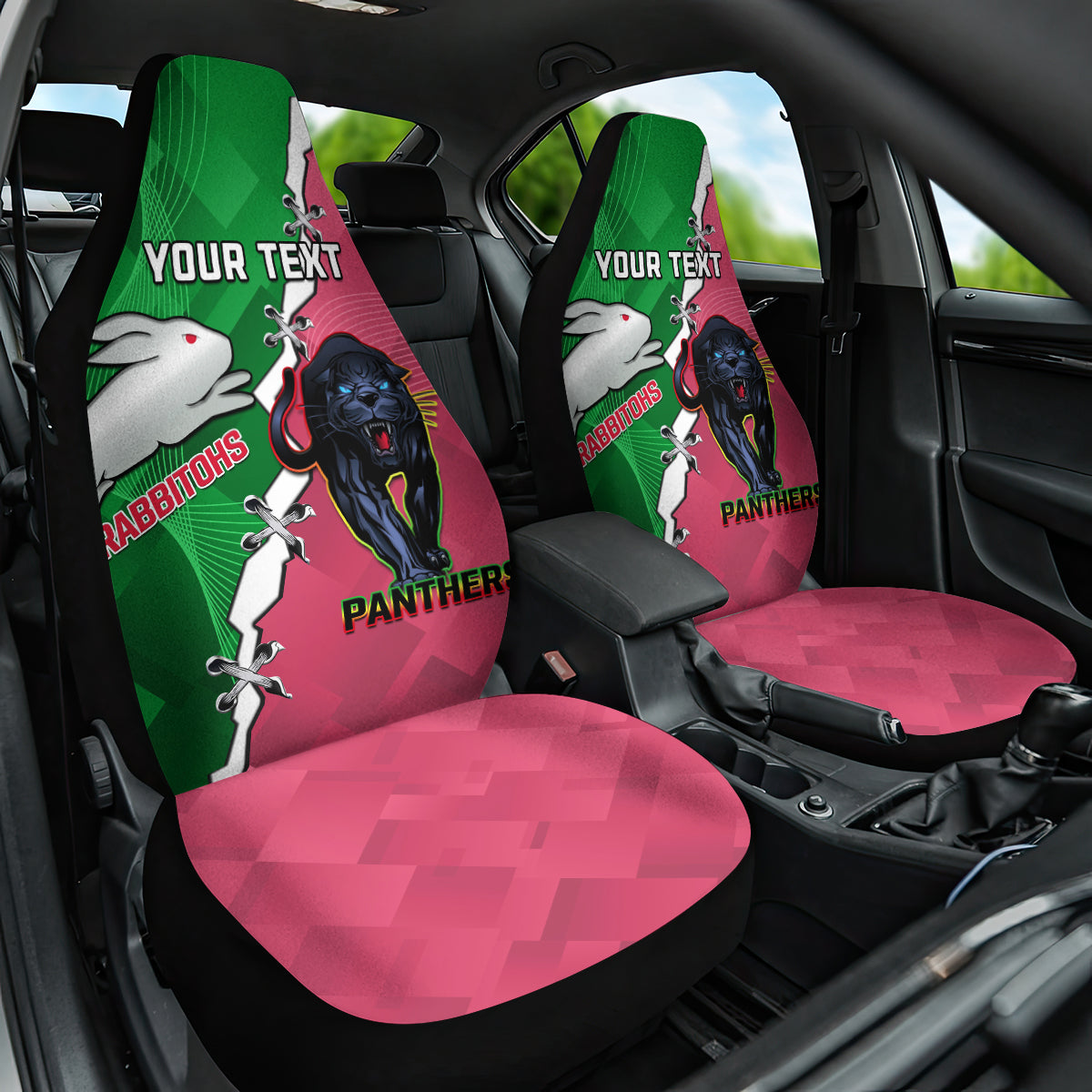 Personalised Panthers And Rabbitohs Rugby Car Seat Cover 2024 Souths The Riff Together