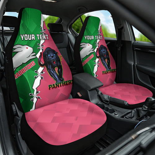 Personalised Panthers And Rabbitohs Rugby Car Seat Cover 2024 Souths The Riff Together