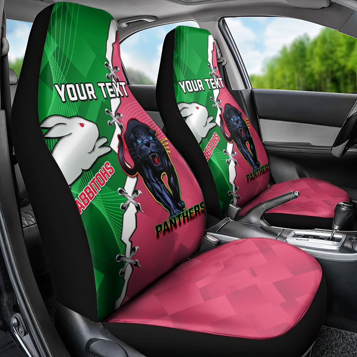 Personalised Panthers And Rabbitohs Rugby Car Seat Cover 2024 Souths The Riff Together