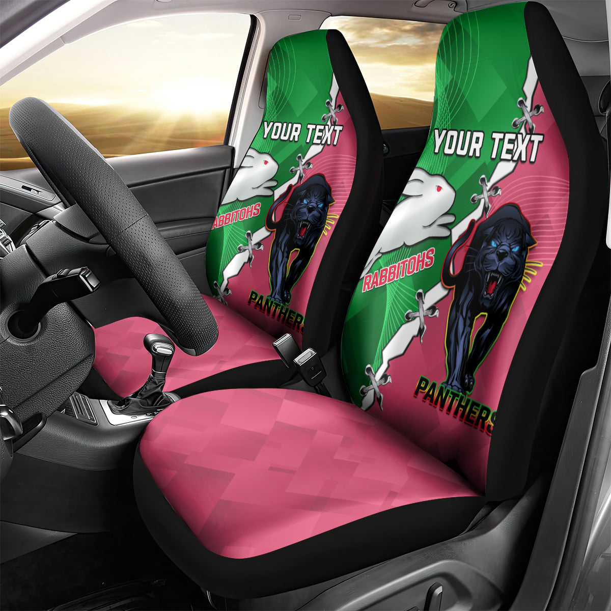 Personalised Panthers And Rabbitohs Rugby Car Seat Cover 2024 Souths The Riff Together