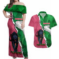 Personalised Panthers And Rabbitohs Rugby Couples Matching Off Shoulder Maxi Dress and Hawaiian Shirt 2024 Souths The Riff Together