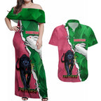 Personalised Panthers And Rabbitohs Rugby Couples Matching Off Shoulder Maxi Dress and Hawaiian Shirt 2024 Souths The Riff Together