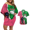Personalised Panthers And Rabbitohs Rugby Couples Matching Off Shoulder Short Dress and Hawaiian Shirt 2024 Souths The Riff Together