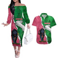 Personalised Panthers And Rabbitohs Rugby Couples Matching Off The Shoulder Long Sleeve Dress and Hawaiian Shirt 2024 Souths The Riff Together