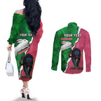 Personalised Panthers And Rabbitohs Rugby Couples Matching Off The Shoulder Long Sleeve Dress and Long Sleeve Button Shirt 2024 Souths The Riff Together