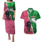 Personalised Panthers And Rabbitohs Rugby Couples Matching Puletasi and Hawaiian Shirt 2024 Souths The Riff Together