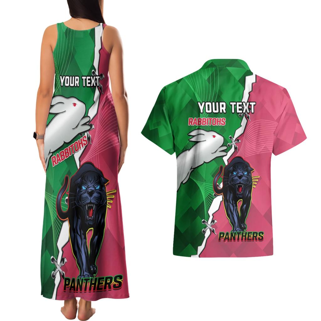 Personalised Panthers And Rabbitohs Rugby Couples Matching Tank Maxi Dress and Hawaiian Shirt 2024 Souths The Riff Together