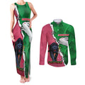 Personalised Panthers And Rabbitohs Rugby Couples Matching Tank Maxi Dress and Long Sleeve Button Shirt 2024 Souths The Riff Together