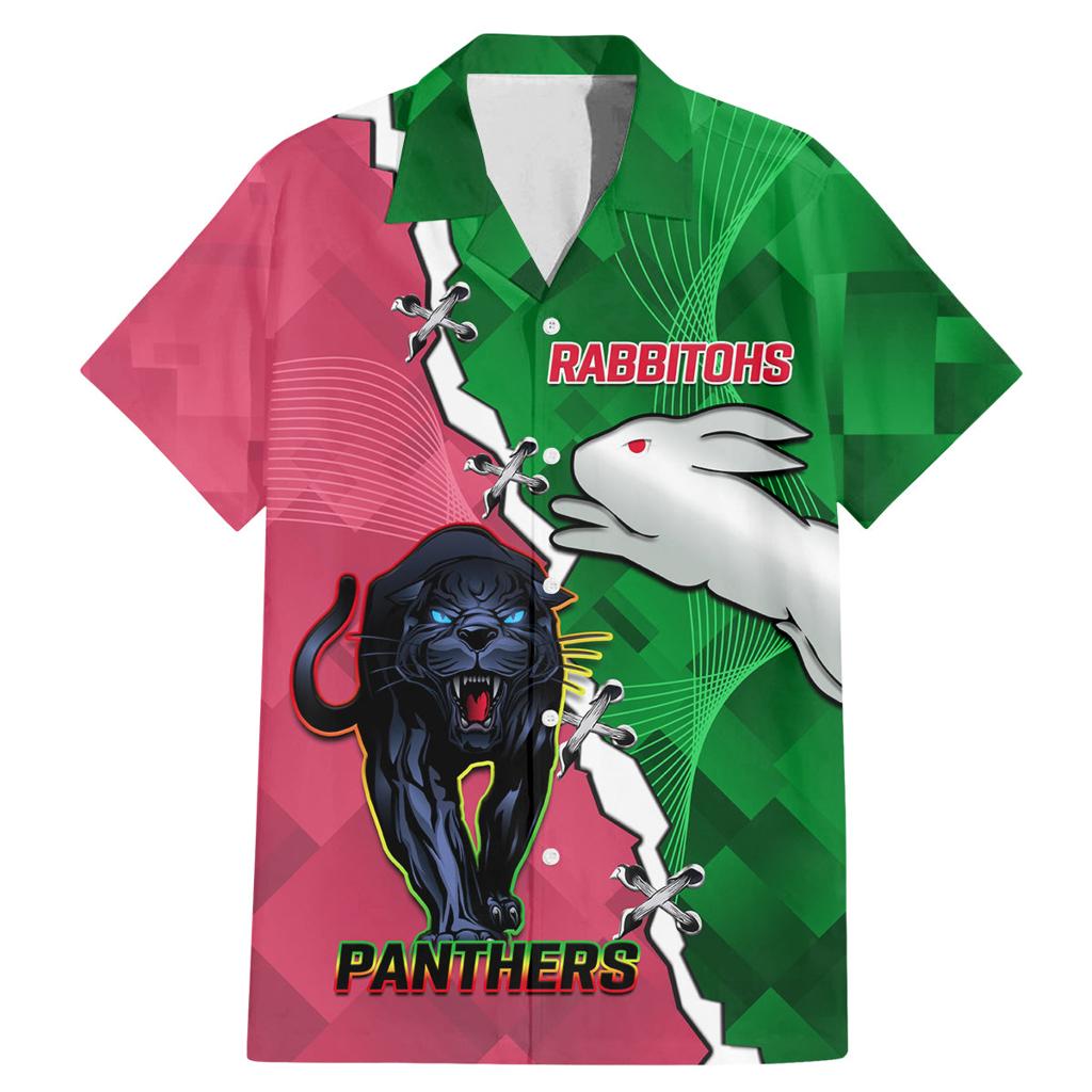 Personalised Panthers And Rabbitohs Rugby Family Matching Mermaid Dress and Hawaiian Shirt 2024 Souths The Riff Together
