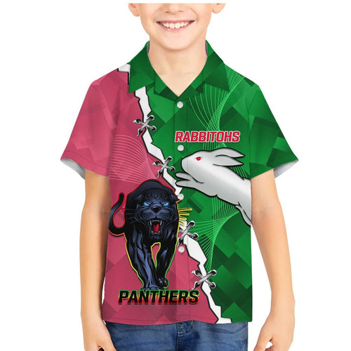 Personalised Panthers And Rabbitohs Rugby Family Matching Mermaid Dress and Hawaiian Shirt 2024 Souths The Riff Together
