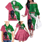 Personalised Panthers And Rabbitohs Rugby Family Matching Off The Shoulder Long Sleeve Dress and Hawaiian Shirt 2024 Souths The Riff Together