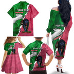 Personalised Panthers And Rabbitohs Rugby Family Matching Off The Shoulder Long Sleeve Dress and Hawaiian Shirt 2024 Souths The Riff Together