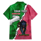Personalised Panthers And Rabbitohs Rugby Family Matching Off The Shoulder Long Sleeve Dress and Hawaiian Shirt 2024 Souths The Riff Together