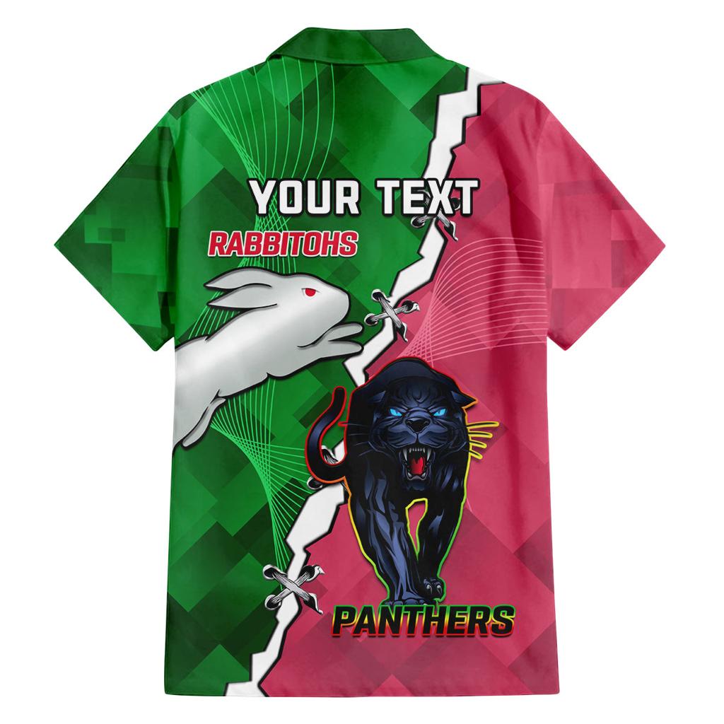 Personalised Panthers And Rabbitohs Rugby Family Matching Off Shoulder Maxi Dress and Hawaiian Shirt 2024 Souths The Riff Together