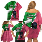 Personalised Panthers And Rabbitohs Rugby Family Matching Off Shoulder Short Dress and Hawaiian Shirt 2024 Souths The Riff Together