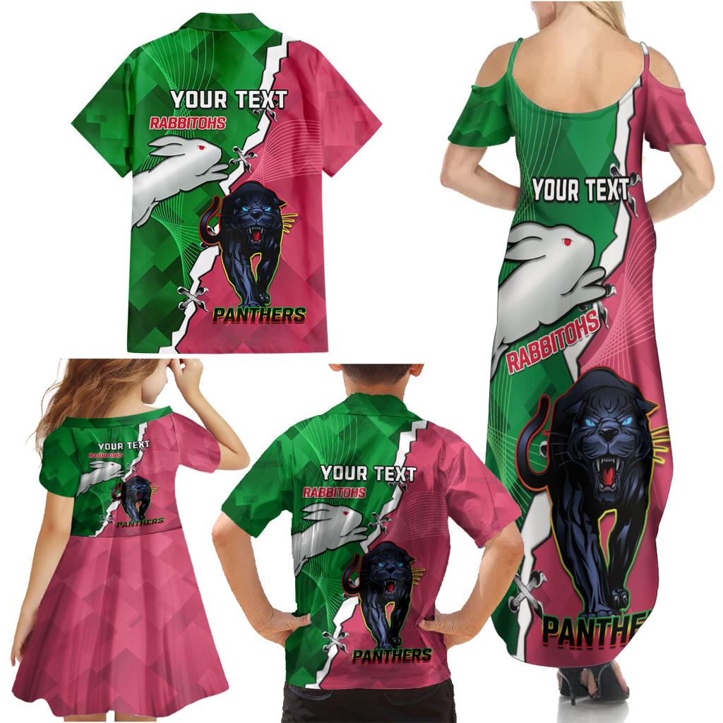 Personalised Panthers And Rabbitohs Rugby Family Matching Summer Maxi Dress and Hawaiian Shirt 2024 Souths The Riff Together