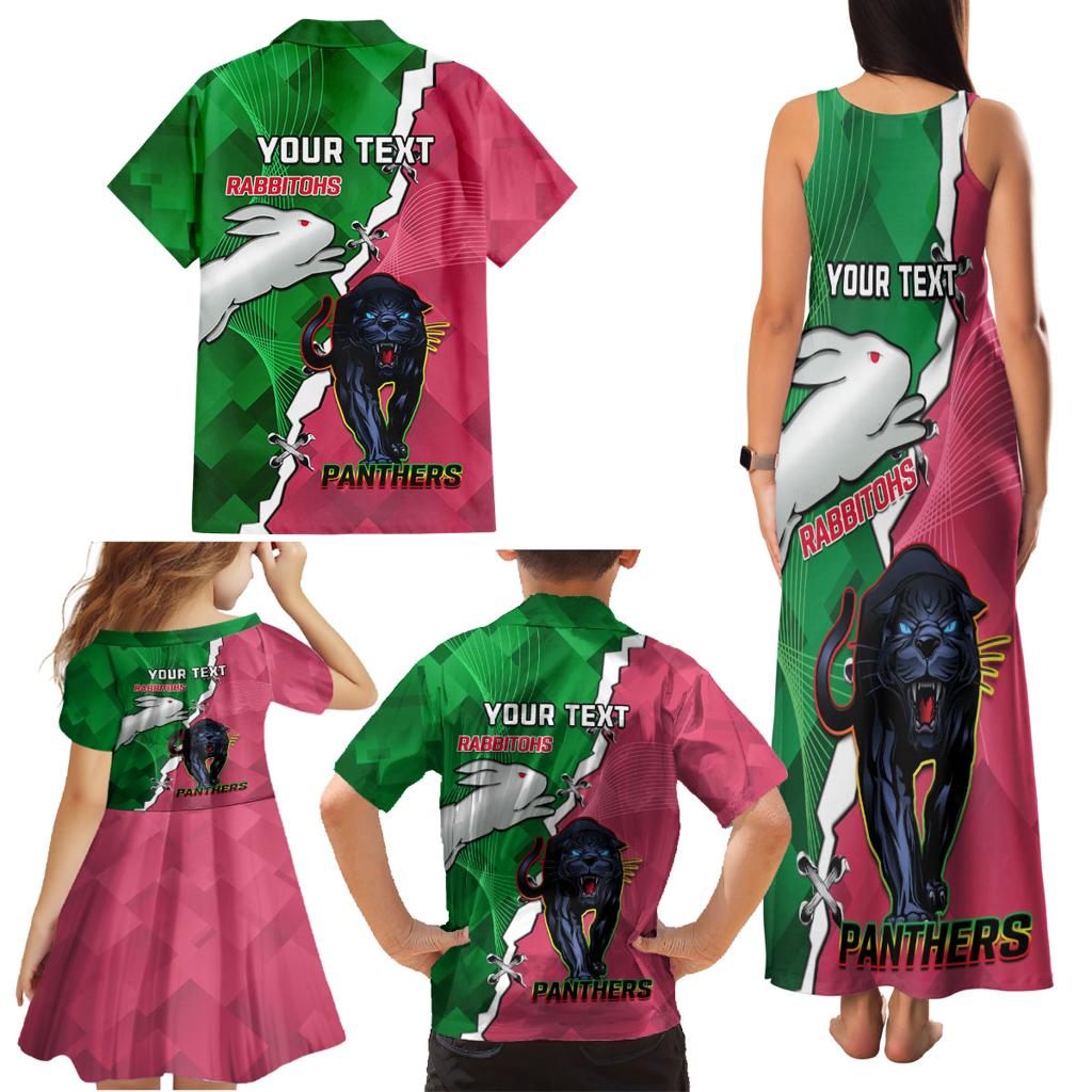 Personalised Panthers And Rabbitohs Rugby Family Matching Tank Maxi Dress and Hawaiian Shirt 2024 Souths The Riff Together