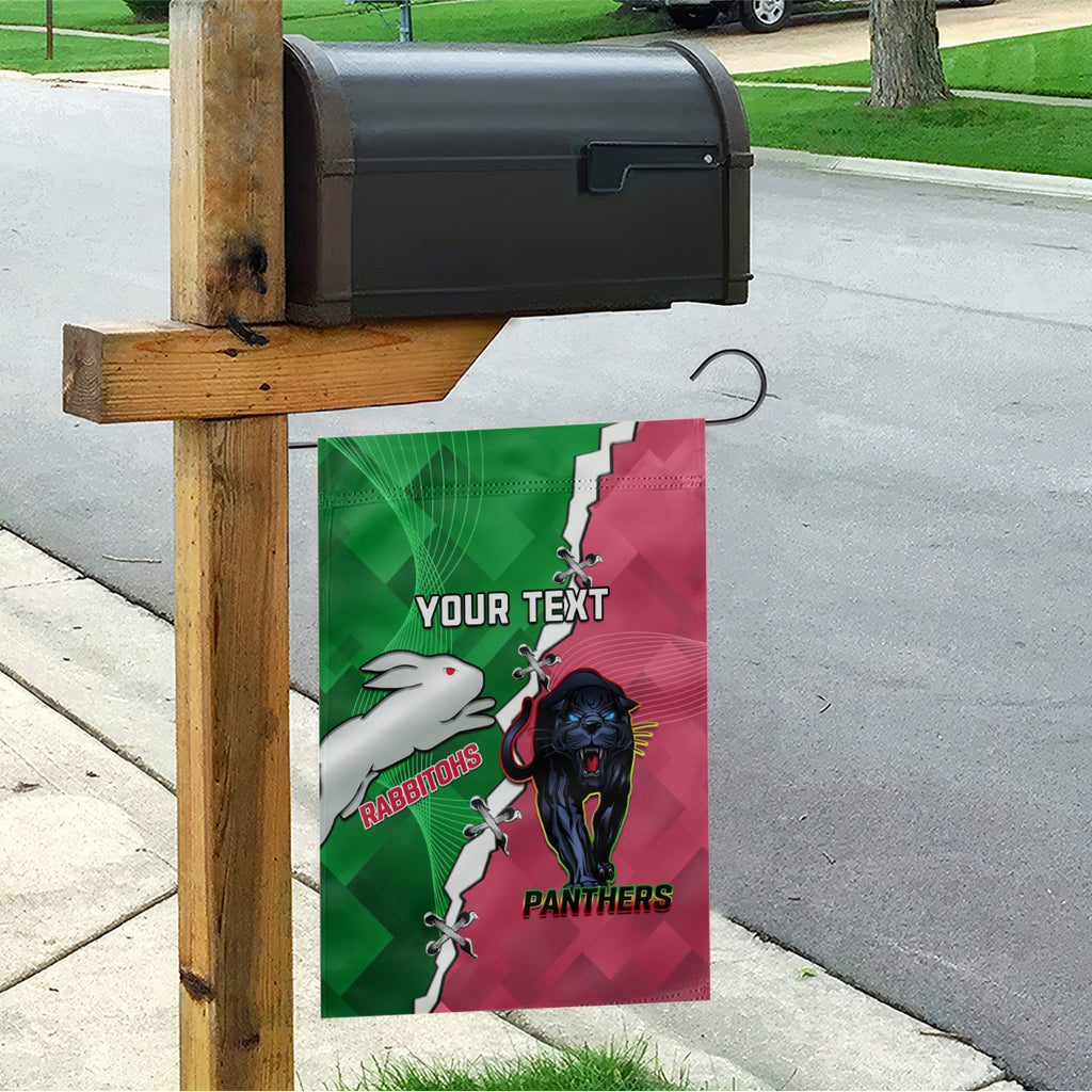Personalised Panthers And Rabbitohs Rugby Garden Flag 2024 Souths The Riff Together