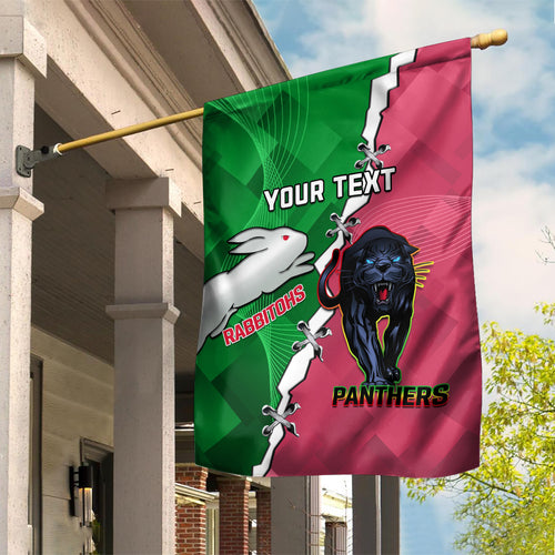 Personalised Panthers And Rabbitohs Rugby Garden Flag 2024 Souths The Riff Together