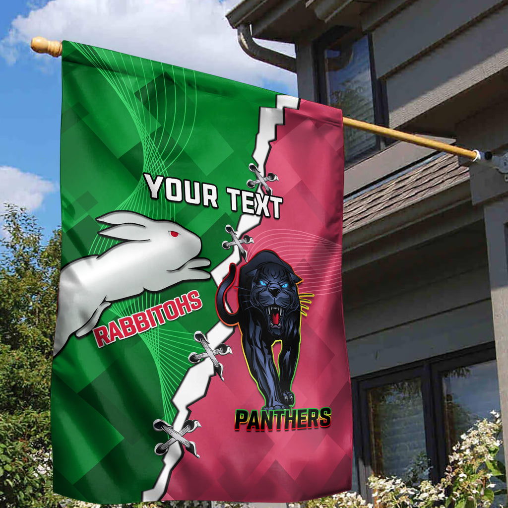 Personalised Panthers And Rabbitohs Rugby Garden Flag 2024 Souths The Riff Together