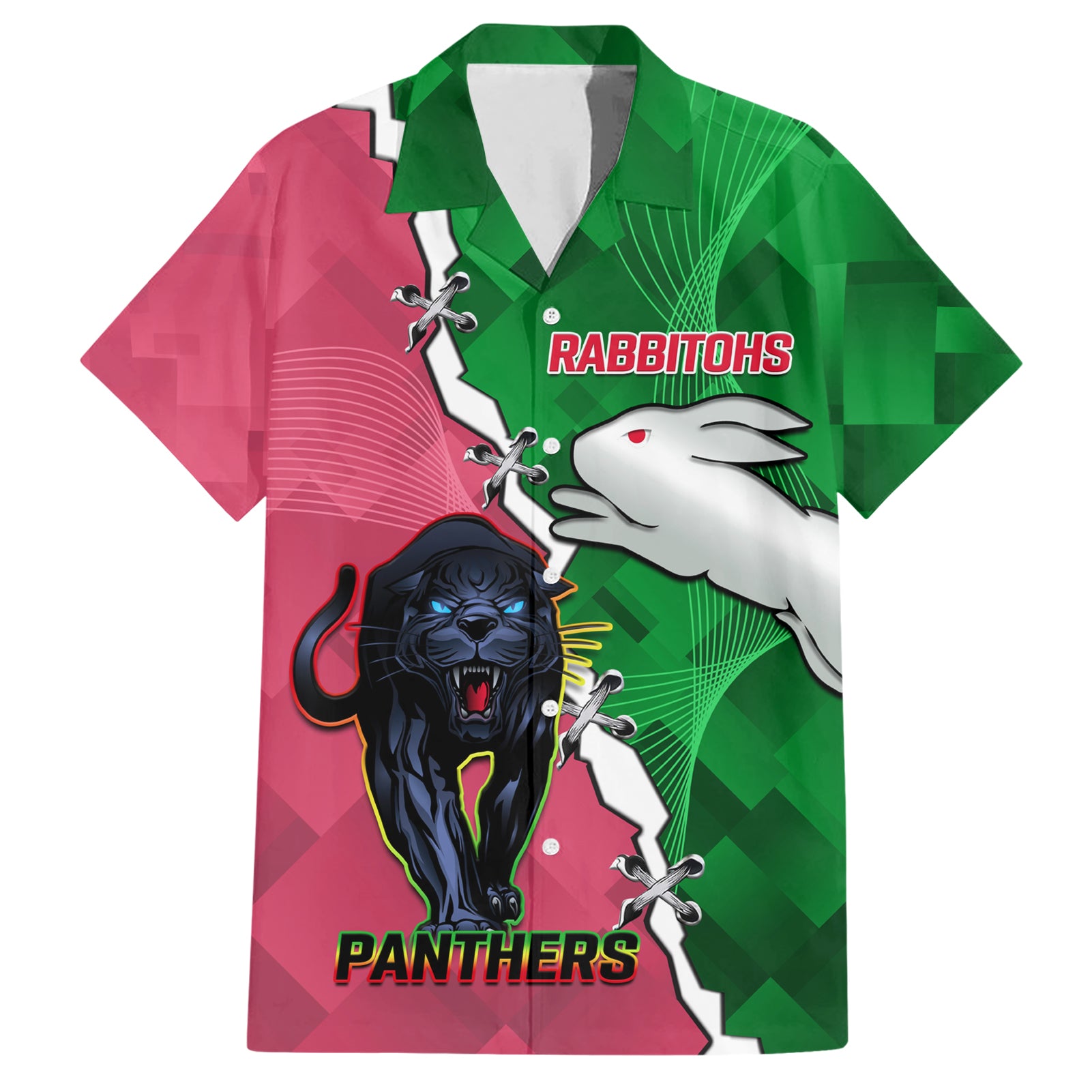 Personalised Panthers And Rabbitohs Rugby Hawaiian Shirt 2024 Souths The Riff Together