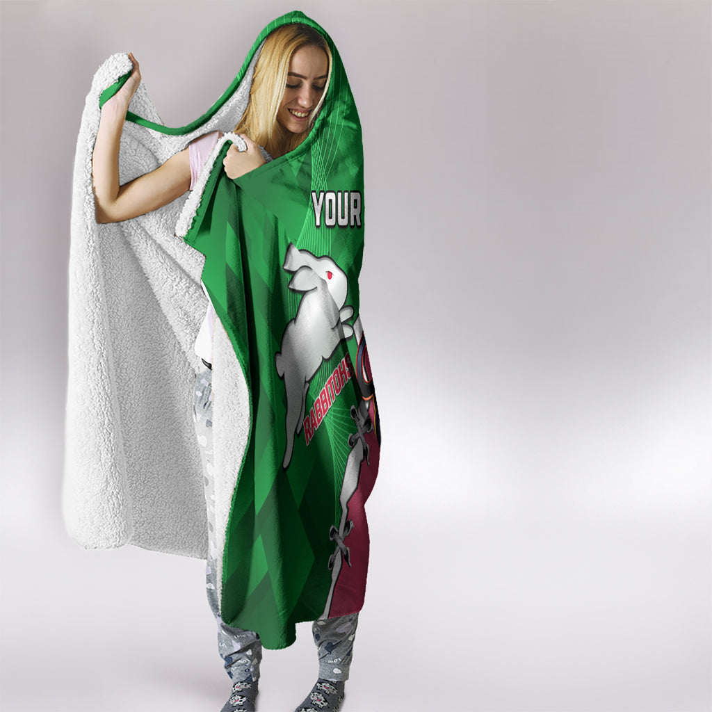 Personalised Panthers And Rabbitohs Rugby Hooded Blanket 2024 Souths The Riff Together