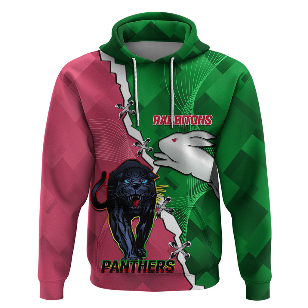 Personalised Panthers And Rabbitohs Rugby Hoodie 2024 Souths The Riff Together