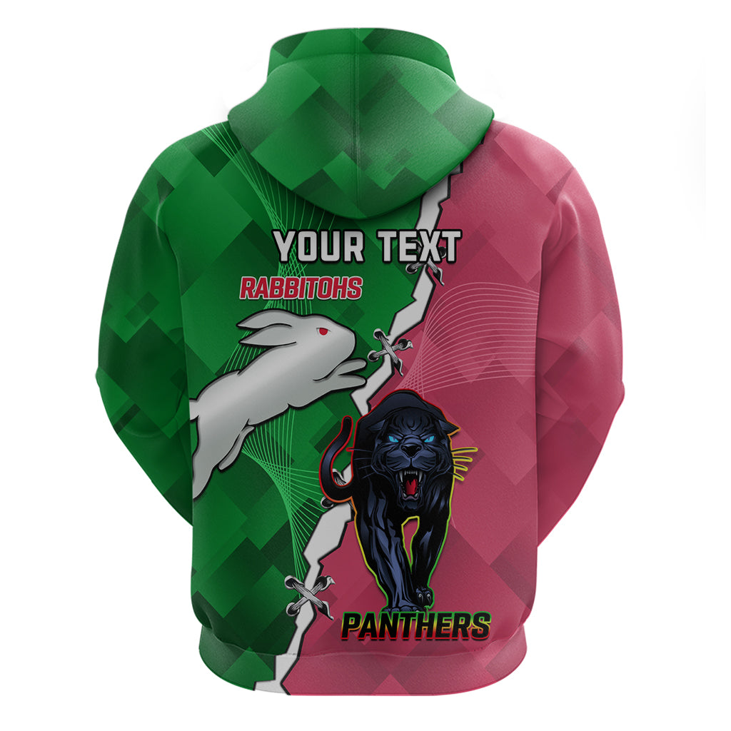 Personalised Panthers And Rabbitohs Rugby Hoodie 2024 Souths The Riff Together